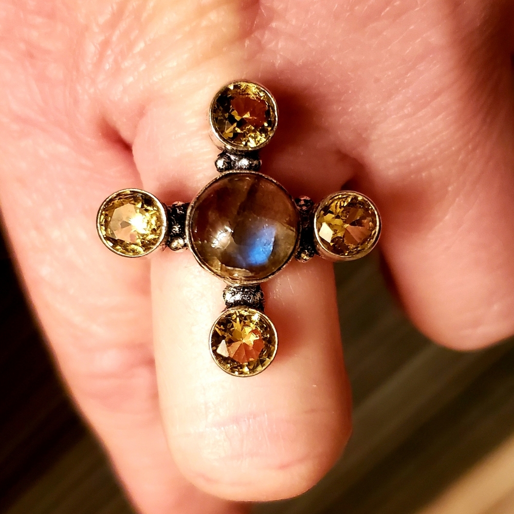 New Labradorite & Citrine 925 Silver Ring. - Picture 6 of 16